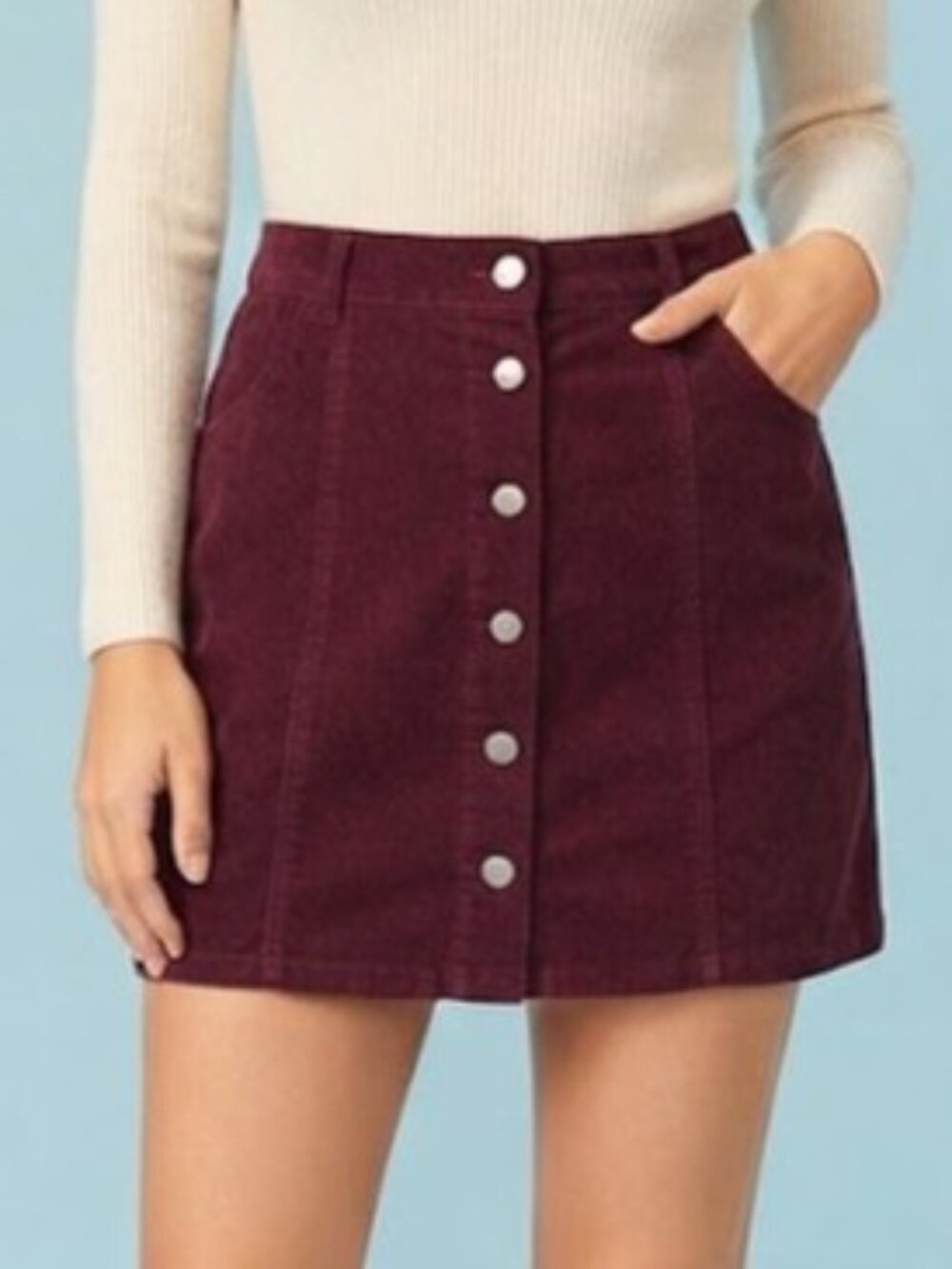 Abercrombie & Fitch Wine Burgundy Corduroy Snap Button-Front Mini Skirt